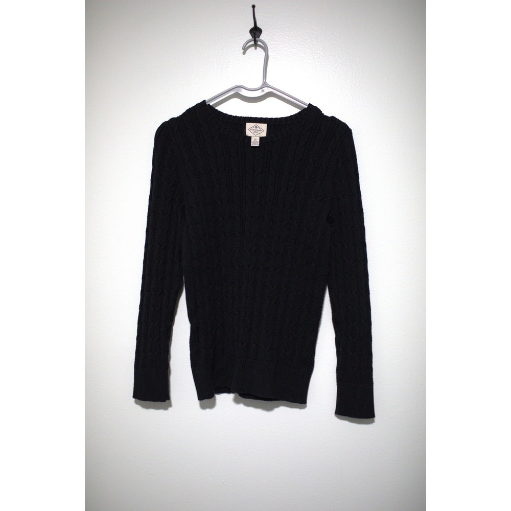 St Johns Bay Womens Petite Small Navy Blue Cable Knit Crewneck Sweater PS
